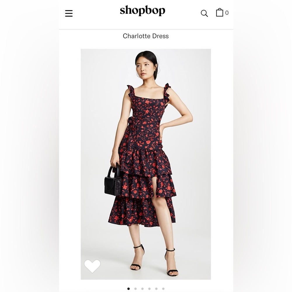 Likely Charlotte Dress - Floral Ruffle Midi Dress - dark blue and red
